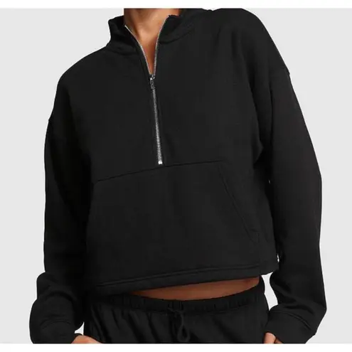 PINK Cropped Quarter Zip Fleece Size Large Black