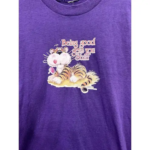 Vintage 80s Single Stitch Baby Tee Being Good Gets You Stuff Tiger Shirt Size XS Purple