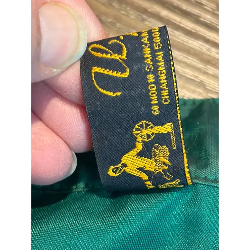 Vintage Thai Silk Emerald Green Dress Handwoven Pianthusol Structured Midi 6–8