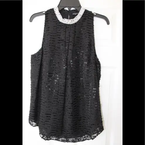 Etcetera | black sleeveless blouse beaded neckline