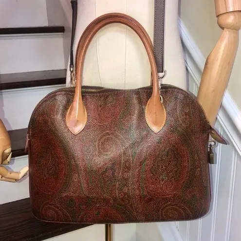ETRO MILANO Red Paisley Top Zipper Dome Shaped Crossbody Shoulder Bag Authentic