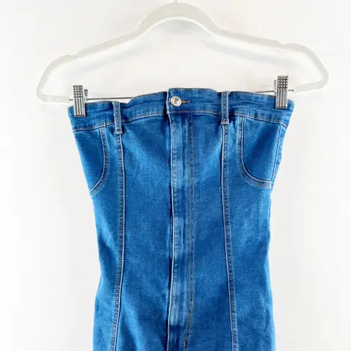 Edikted Strapless Ebony Bodycon Denim Mini Dress Blue Small