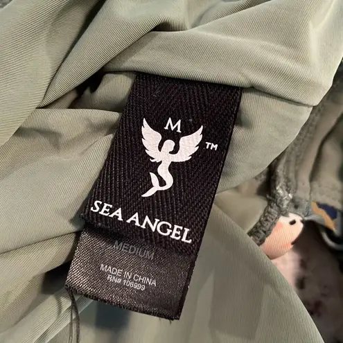 SEA ANGEL Sage Green FLORAL Plunge Neck Cross Back SWIMSUIT Medium 8 Green