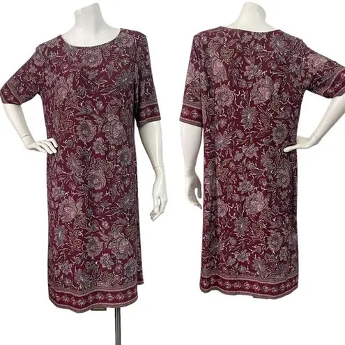 Roz & Ali Women's Maroon Pink Floral Shift Dress Size L