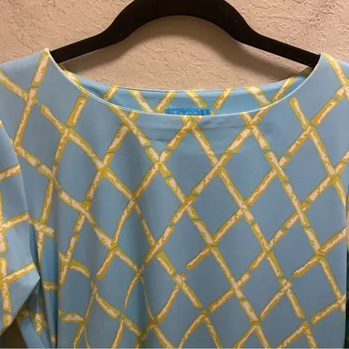 J. McLaughlin Blue Catalina Cloth Bamboo Print Ruched 3/4 Sleeve Dress Size S