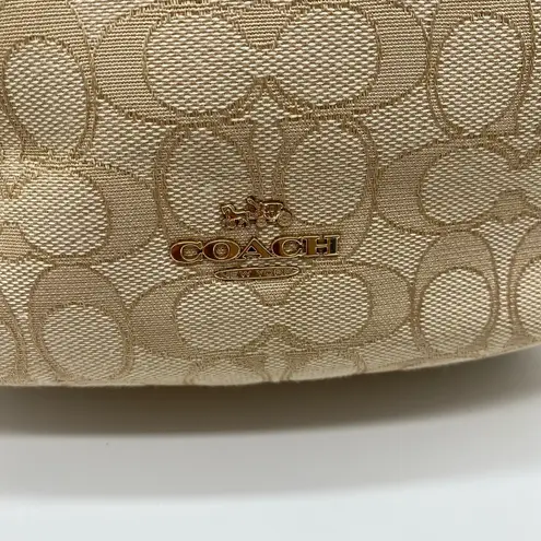 Coach  Y2K Khaki White Jacquard Leather Fabric Trim Hobo Shoulder Tote Bag Retro