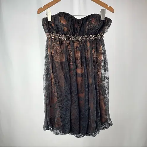 Alberto Makali Alberto Makali A-Line Lace Pattern Mini Dress in Black Size Small