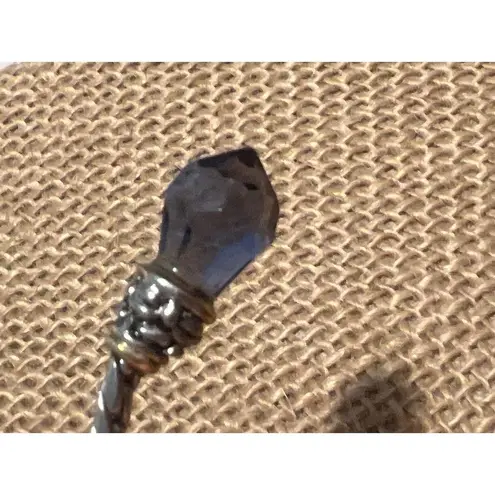 None Silver Tone Lariat Style Necklace Cable Chain Purple Blue Glass Endcaps Adj 17"