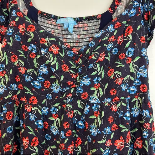 Draper James Navy Blue Ditsy Floral Sleeveless Flutter Midi Dress Size Large