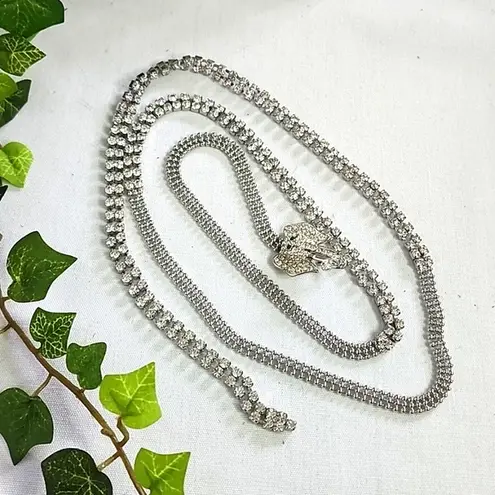 Adjustable Silver with Crystals Chain Style Belt with Elephant Head