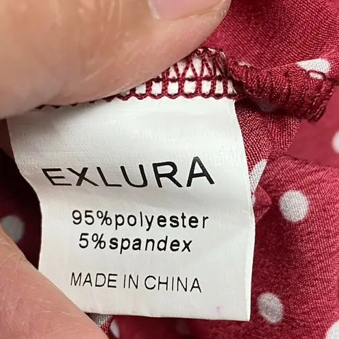 Exlura Midi Skirt High Waist Swing Pleated Red Polka Dot Women Sz 2XL Retro