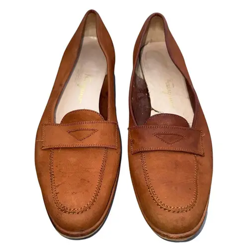 Salvatore Ferragamo women's Brown Suede Penny Loafers Size 8 AAA Narrow Shoes