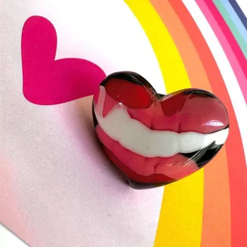 Pink red cream black heart cocktail ring