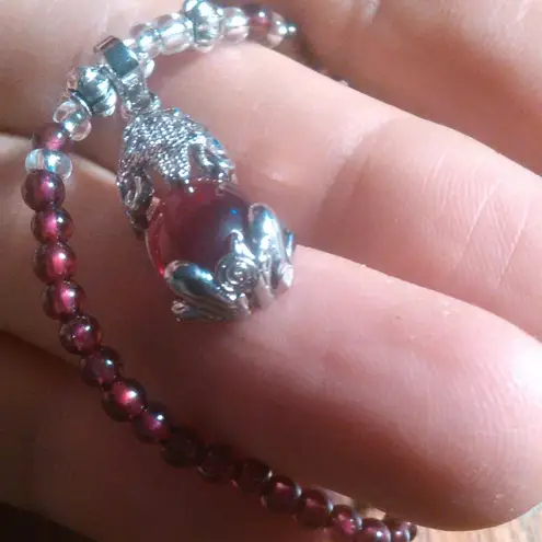 Simulated Ruby and Genuine Mozambique Garnet Silvertone Dragon Pendant Necklace