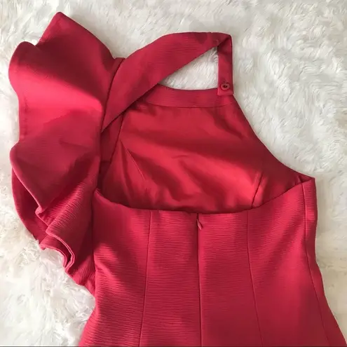 C/MEO COLLECTIVE C\MEO Collective Red One Shoulder Fitted Midi Dress Thigh Slit Cocktail XS New