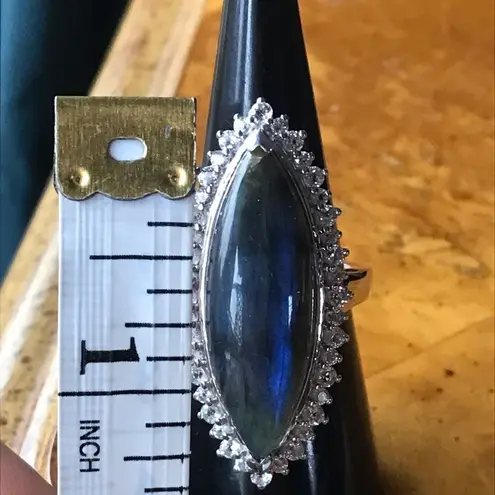 Natural Labradorite Sterling Silver Ring Size 7 Blue
