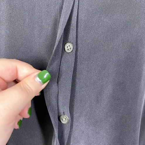 Equipment Rainbow Jeweled Collar Silk Button-Down Blouse Gray Size US Small