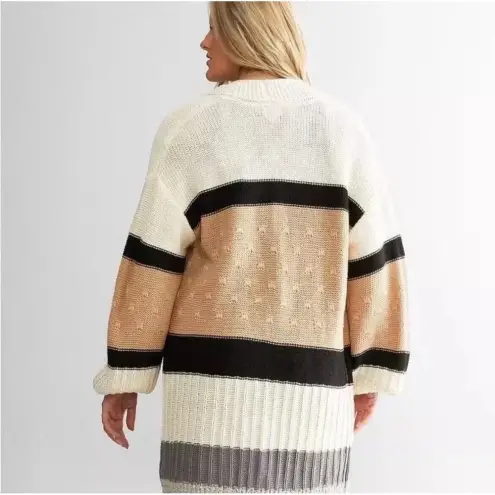 Buckle BKE Long Neutral Color Block Open Weave Knit Cardigan Sweater Size Small NWT