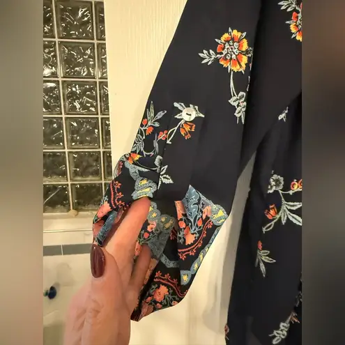 West Kei Floral Navy Blouse with Tie Front