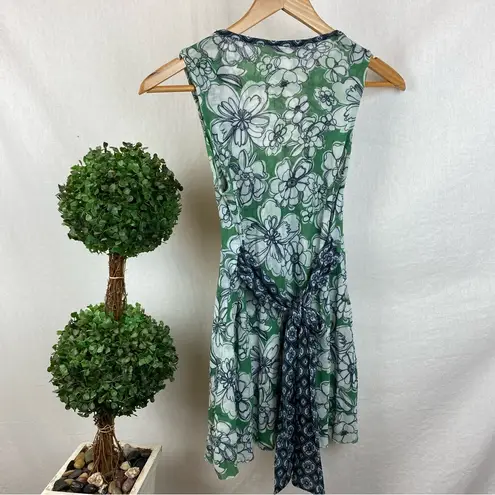 Sweet Pea Green & White Floral Mesh Short Sleeve Print Top L Size L