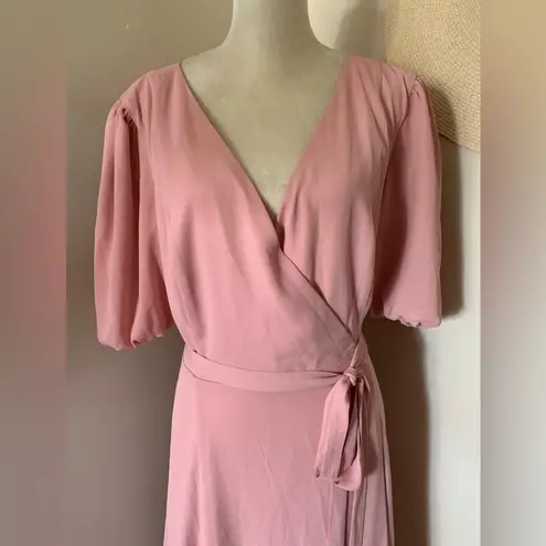 Fame and Partners Georgette Blush Pink V-Neck Wrap Gown Cocktail Dress Size 14
