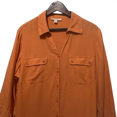 JM Collection Womens Tunic Button Top 14W Orange Linen Coastal Beach Resort