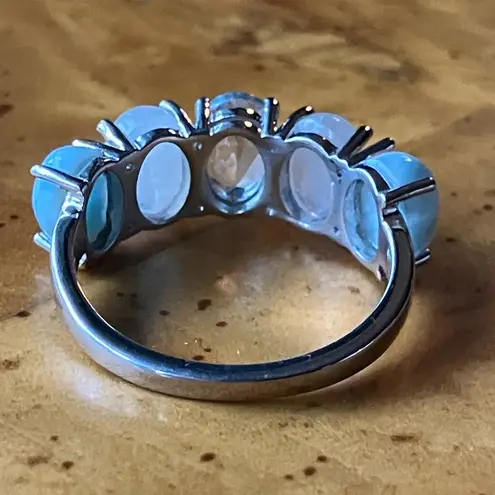 Blue Topaz Rainbow Moonstone Sterling Silver Ring Size 6