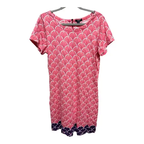 Hatey Nellie Pink Fan Shell 100% cotton dress size Large Prep Coastal Preppy