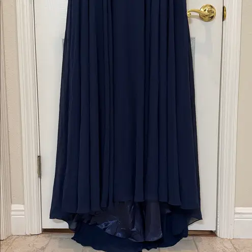 Mac Duggal NWT 20264 Navy Cap Sleeve Applique Bodice Flowy Gown Size 12