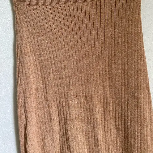 Free People  Skyline Midi Ribbed Front Slit Pull On Beige Trendy Skirt Size XS