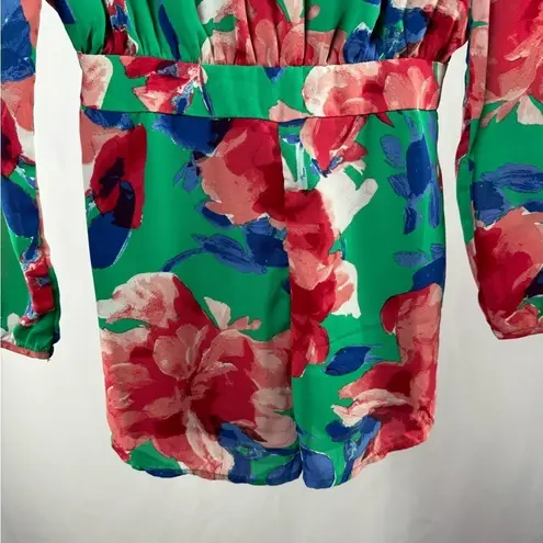 Lulus Sweetest Song Floral Print Backless Long Sleeve Romper in Green Size Med