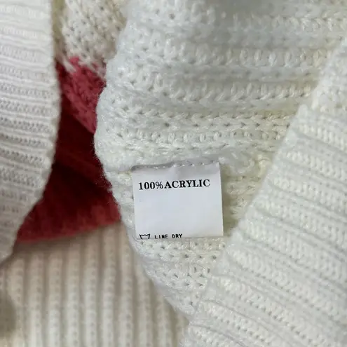 Miss Sparkling Heart Patterned White and Red Sweater Size Medium