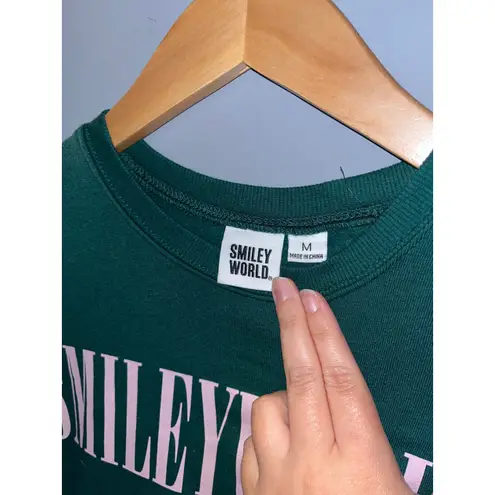 Smiley World Graphic Sweatshirt Dress Green Long Sleeve Casual Trendy Size M