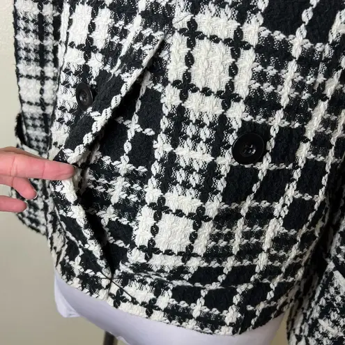 Oleg Cassini  Wool Blend Coat MEDIUM Black White Boucle Plaid Double Breasted