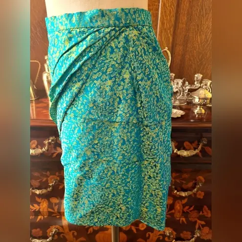 Peter Som Turquoise & Gold Silk Draped Skirt