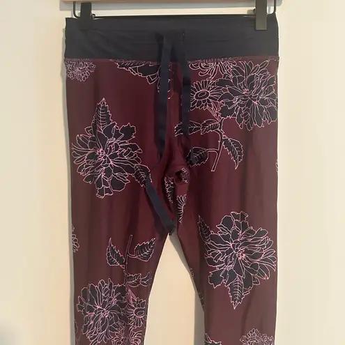 The Upside Leggings Floral Print Maroon US 6 Drawstring Stretch Anthropologie Blue