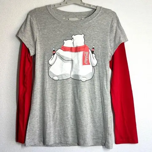 Coca-Cola Long Sleeve Shirt L Tee T Shirt Graphic Polar Bears Printed Gray Red