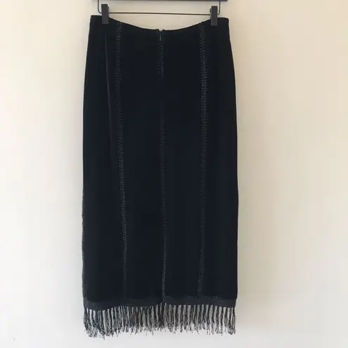 Sophie Chang Velvet Tassel Midi Skirt, Goth Vintage Black Size M