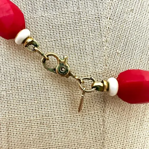 Monet Vintage retro Beaded Necklace Red White Black