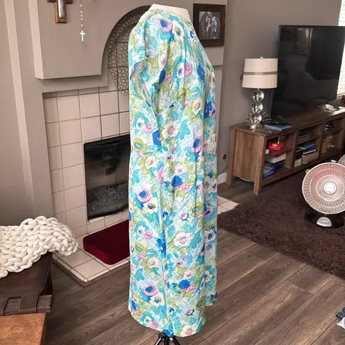 Handmade Vintage 1960’s blue floral dress cap sleeve midi length stunning