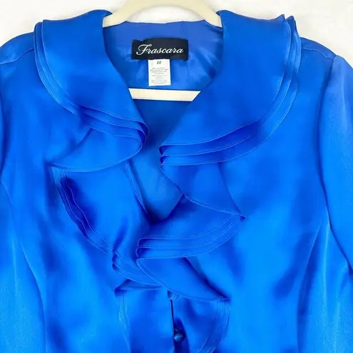 Frascara Silk Formal Jacket Top Size 22 Blue 3/4 Sleeve Ruffle Wedding Guest