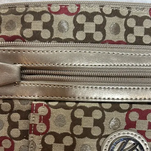 kim rogers Brown and Red Crossbody Bag with Geometric Pattern