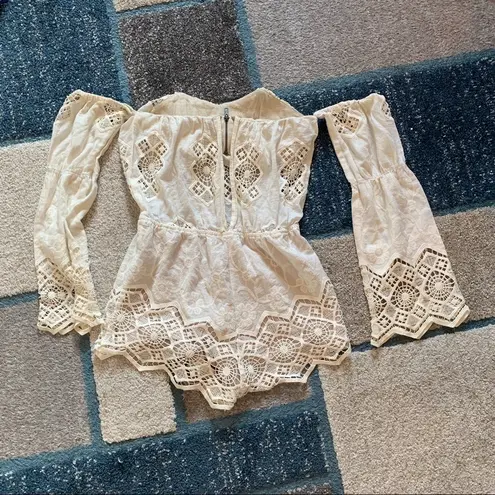 Stone Cold Fox Aden Lace Ivory Crochet Romper 2 S