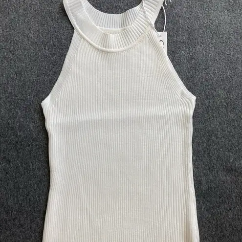 Women Ribbed Halter Tank Tops Adults Sleeveless Solid Color Round Neck Knit Crop White