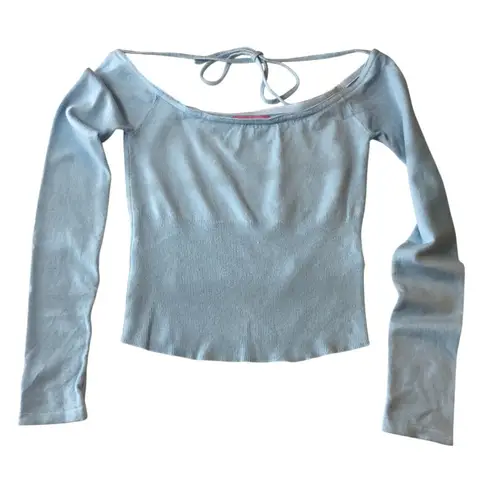 Edikted Womens Off Shoulder Knit Top Long Sleeve Tie Back Blue XS