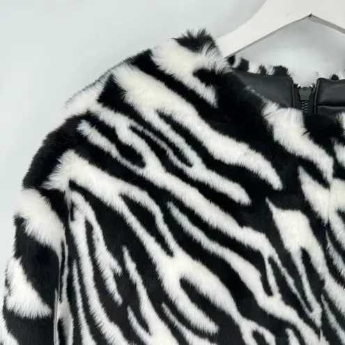 Revolve Lita by Ciara Zebra Faux Fur Boxy Crop Coat Zip Back Animal Print Zebra NWT Sz S