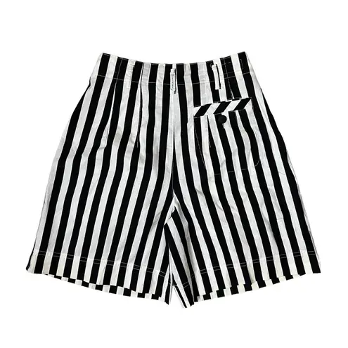 Bermuda vintage black white striped high waisted pleated front  trouser shorts