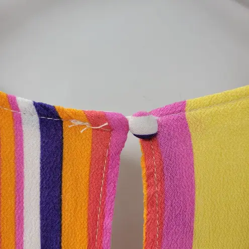 Harper Heritage Dress Small Multicolor Striped Tie Waist Wood Button Front