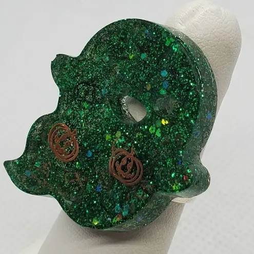 Halloween Green Sparkly Ghost Adjustable Ring Green