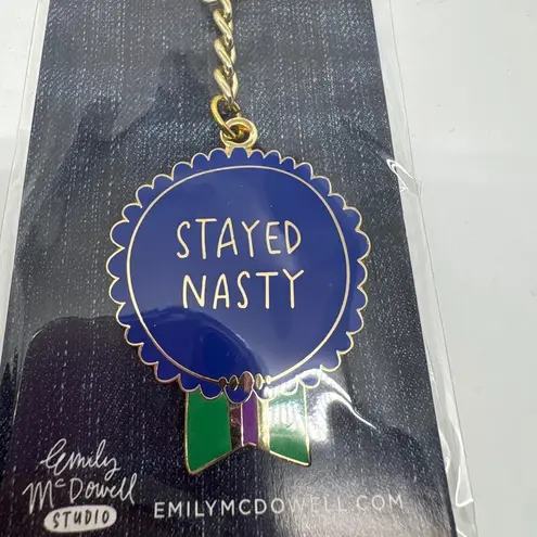 Emily McDowell Stayed Nasty Keychain Everyday Bravery Award Ribbon BFF Gift Her Blue